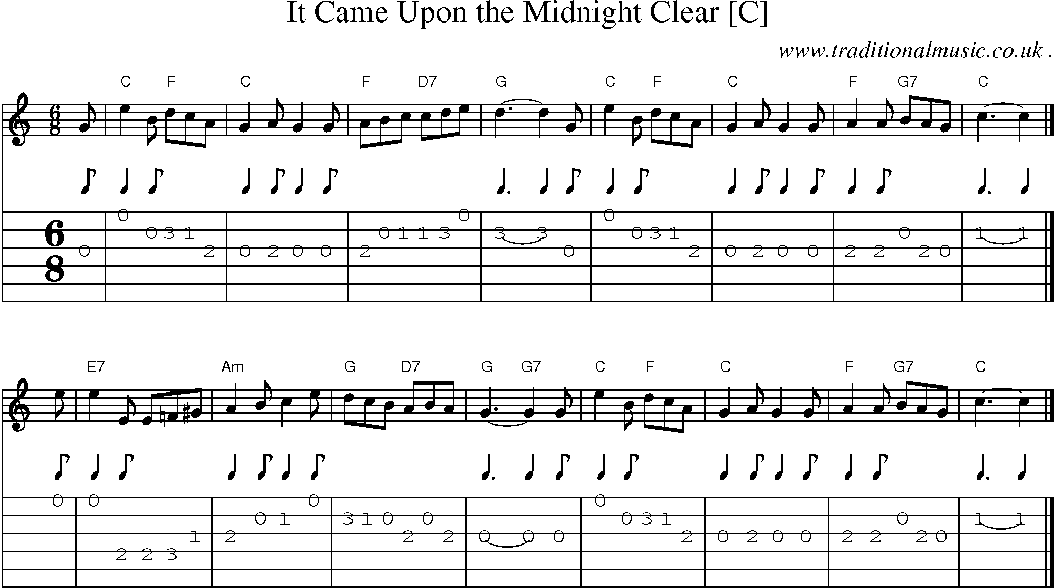 Sheet-music  score, Chords and Guitar Tabs for It Came Upon The Midnight Clear [c]